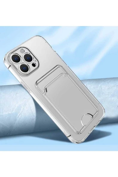 Iphone 14 Pro Ile Uyumlu Dikişli Kartlıklı Serta Silikon Kılıf Şeffaf - Resim 5