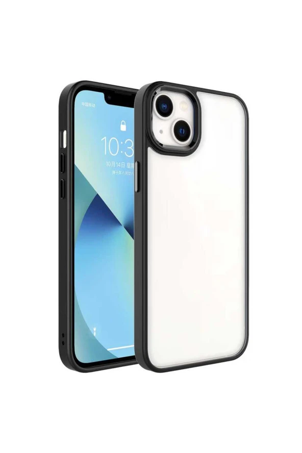 Iphone 14 Ile Uyumlu Kılıf Kenarları Renkli Silikon Arkası Şeffaf Sert Krop Kapak Siyah ürün görseli