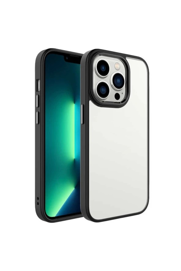 Iphone 14 Pro Max Ile Uyumlu Kılıf Kenarları Renkli Silikon Arkası Şeffaf Krop Siyah ürün görseli