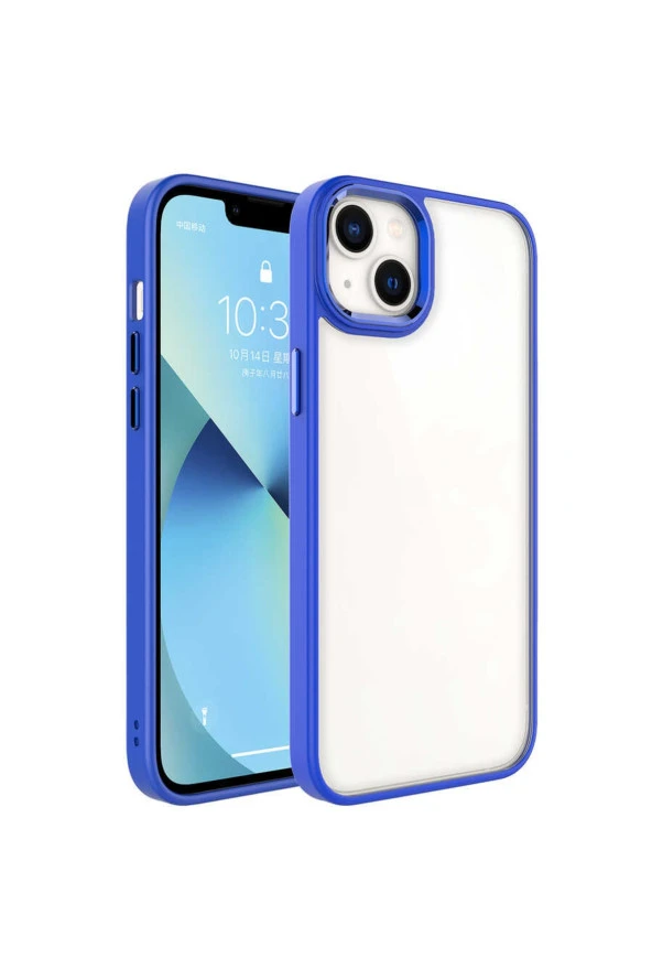 Iphone 14 Ile Uyumlu Kılıf Kenarları Renkli Silikon Arkası Şeffaf Sert Krop Kapak Lacivert ürün görseli