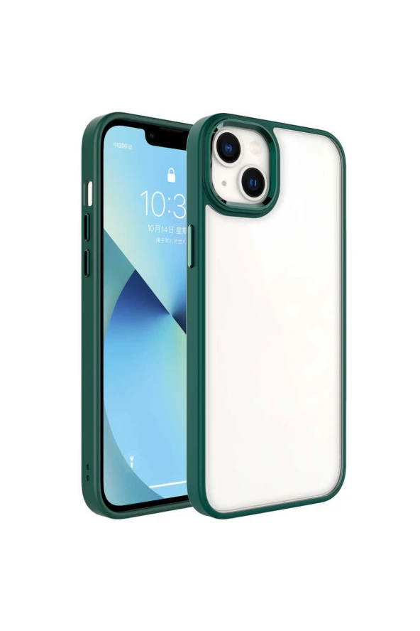 Iphone 14 Ile Uyumlu Kılıf Kenarları Renkli Silikon Arkası Şeffaf Sert Krop Koyu Yeşil ürün görseli