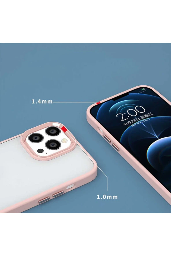 Iphone 14 Pro Ile Uyumlu Kılıf Kenarları Renkli Silikon Arkası Şeffaf Sert Krop Siyah - Resim 2