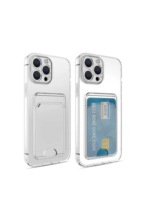 Iphone 14 Pro Max Ile Uyumlu Dikişli Kartlıklı Serta Silikon Kılıf Şeffaf - Resim 4