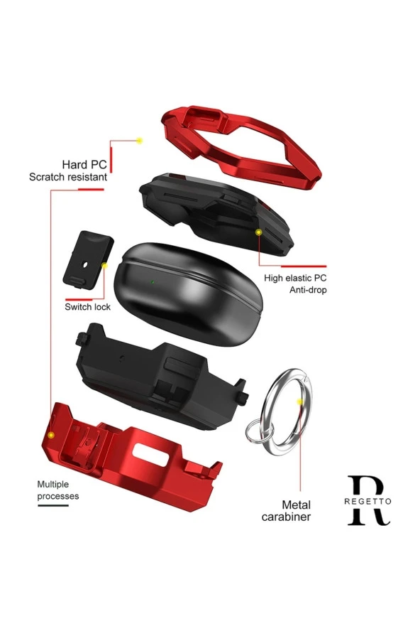 Galaxy Buds Live Ile Uyumlu Kılıf Darbeye Dayanıklı Bungalow Sert Koruyucu Kılıf + Askılık - Resim 3