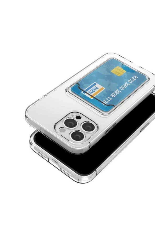 Iphone 14 Pro Max Ile Uyumlu Dikişli Kartlıklı Serta Silikon Kılıf Şeffaf - Resim 3