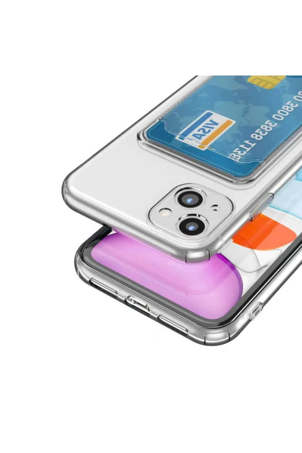 Iphone 14 Plus Ile Uyumlu Dikişli Kartlıklı Serta Silikon Kılıf Şeffaf - Resim 2
