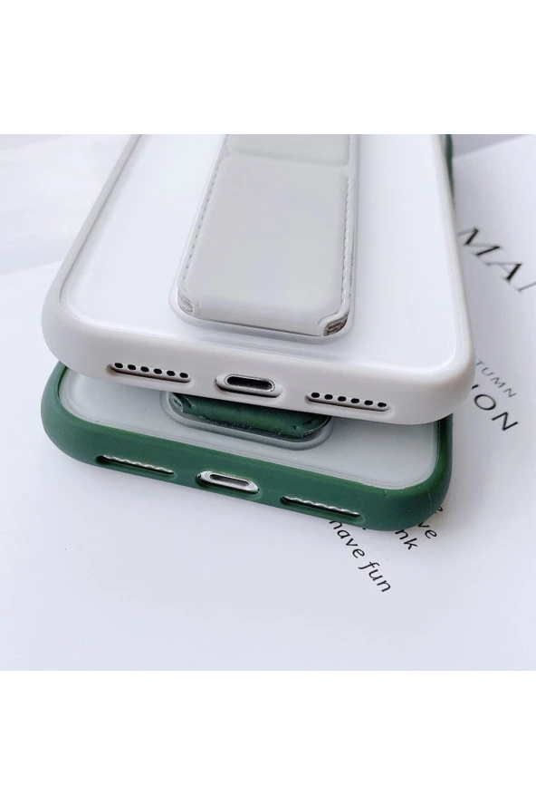 Iphone 13 Pro Max Ile Uyumlu Kılıf Buzlu Şeffaf Standlı Yanları Silikon Clesta Turkuaz - Resim 3