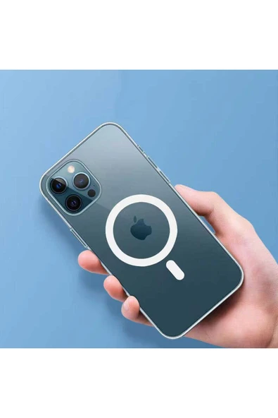 Iphone 14 Ile Uyumlu Kılıf Wireless Magsafe Uyumlu Silikon Kapak, Şeffaf - Resim 7