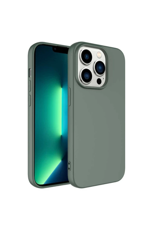 Iphone 14 Pro Ile Uyumlu Kılıf Kadife Iç Yüzey Silikon Vieri Kılıf Koyu Yeşil