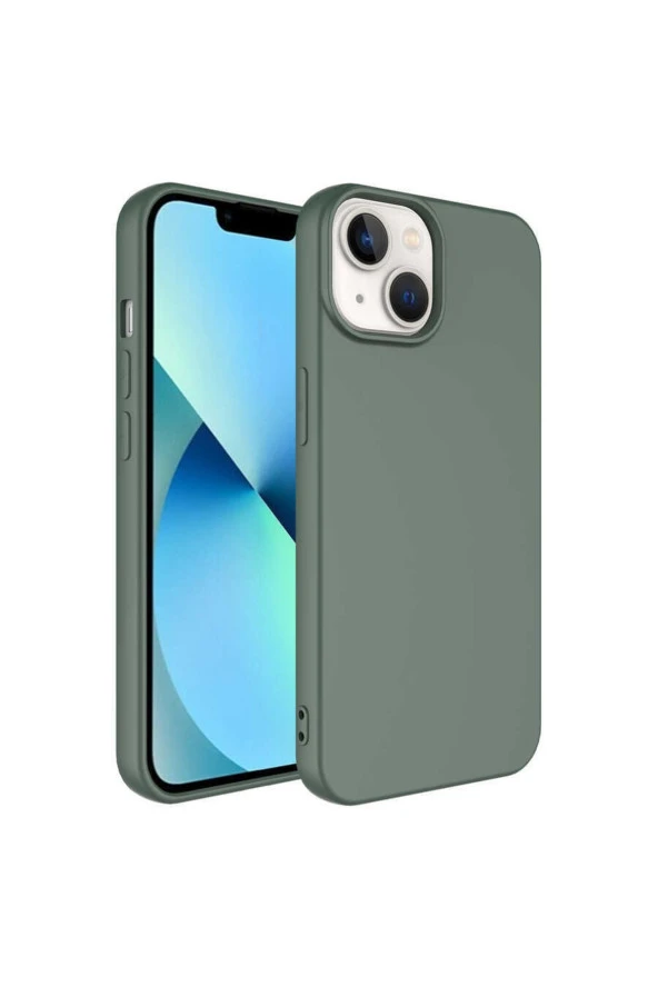 Iphone 14 Plus Ile Uyumlu Kılıf Kadife Iç Yüzey Silikon Vieri Kılıf Koyu Yeşil ürün görseli
