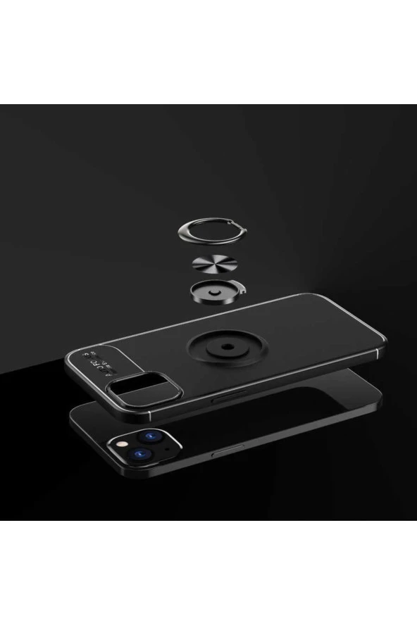 Iphone 14 Pro Max Ile Uyumlu Kılıf Yüzük Tutuculu Mıktanıslı,standlı Novel Silikon Mavi - Resim 2