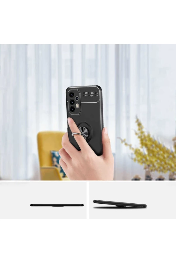 Galaxy S22 Ultra Kılıf Yüzük Tutuculu Mıktanıslı,standlı Novel Silikon Siyah - Resim 3