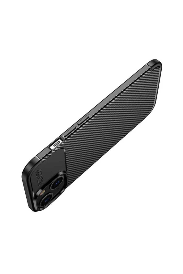 Iphone 14 Ile Uyumlu Kılıf Karbon Delüx Tpu Silikon Siyah - Resim 3