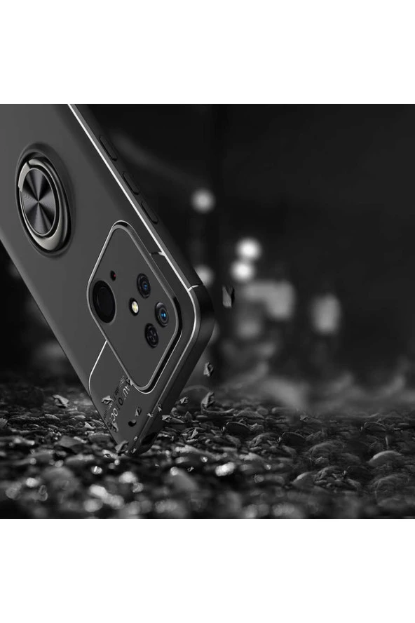 Xiaomi Redmi 10c Ile Uyumlu Kılıf Ravel Yüzük Tutuculu Standlı Silikon Siyah-mavi - Resim 2