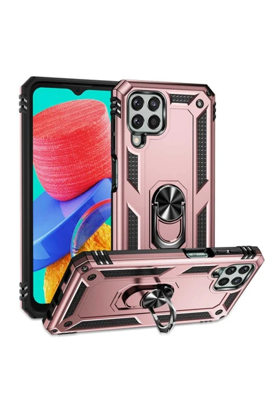 Galaxy M33 Ile Uyumlu Kılıf Shockproof Standlı Yüzük Tutuculu Mega Case Rosegold - Resim 5