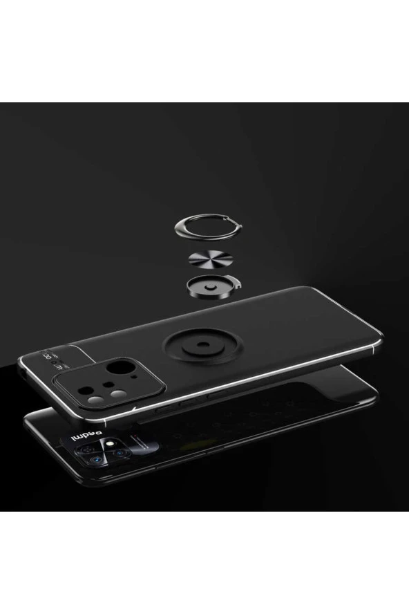 Xiaomi Redmi 10c Ile Uyumlu Kılıf Ravel Yüzük Tutuculu Standlı Silikon Siyah-kırmızı Uyumlu - Resim 4