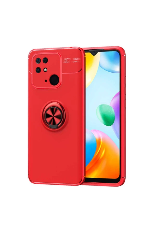 Xiaomi Redmi 10c Ile Uyumlu Kılıf Ravel Yüzük Tutuculu Standlı Silikon Kırmızı ürün görseli