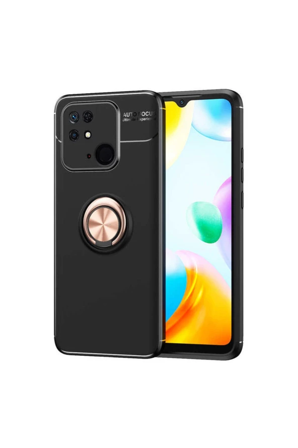 Xiaomi Redmi 10c Ile Uyumlu Kılıf Ravel Yüzük Tutuculu Standlı Silikon Siyah-rosegold - 1