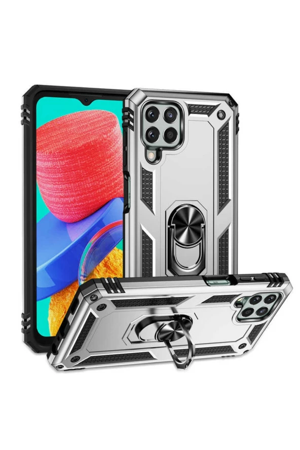 Galaxy M33 Ile Uyumlu Kılıf Shockproof Standlı Yüzük Tutuculu Mega Case Gri