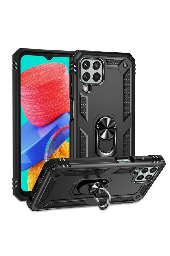 Galaxy M33 Ile Uyumlu Kılıf Shockproof Standlı Yüzük Tutuculu Mega Case Siyah