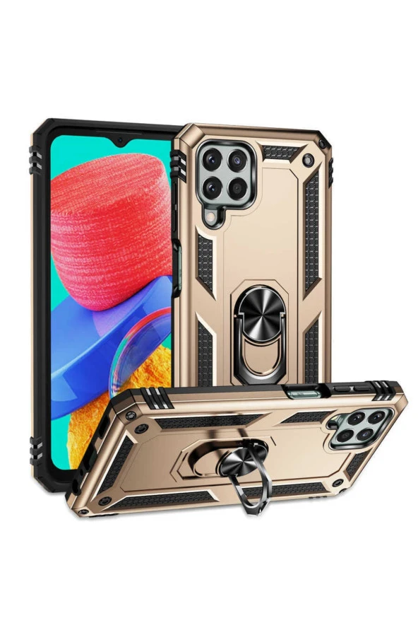 Galaxy M33 Ile Uyumlu Kılıf Shockproof Standlı Yüzük Tutuculu Mega Case Gold