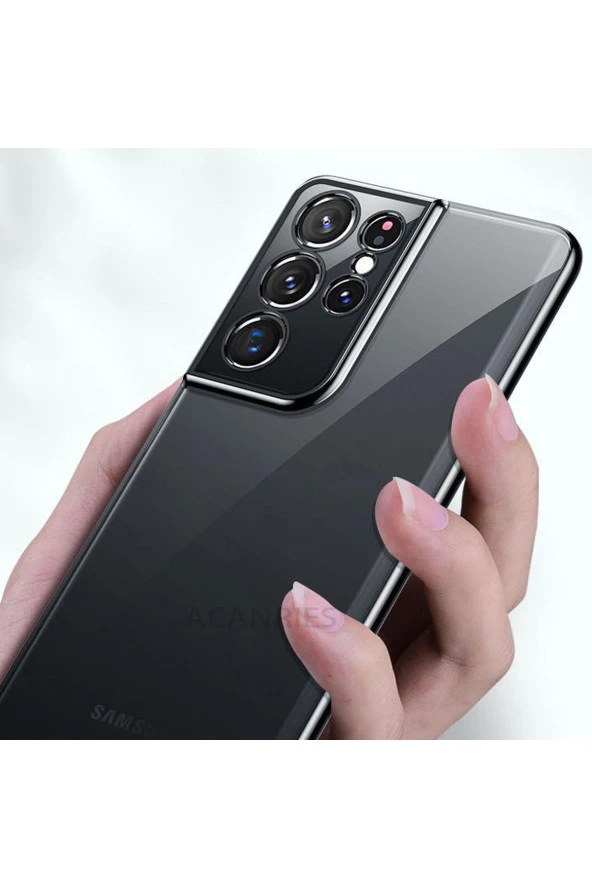 Galaxy S21 Plus Ile Uyumlu Kılıf Dört Köşeli Lazer Şeffaf Gri - Resim 4