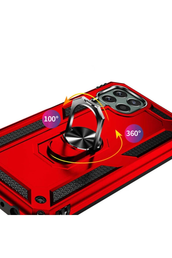 Galaxy M33 Ile Uyumlu Kılıf Shockproof Standlı Yüzük Tutuculu Mega Case Mavi - Resim 2