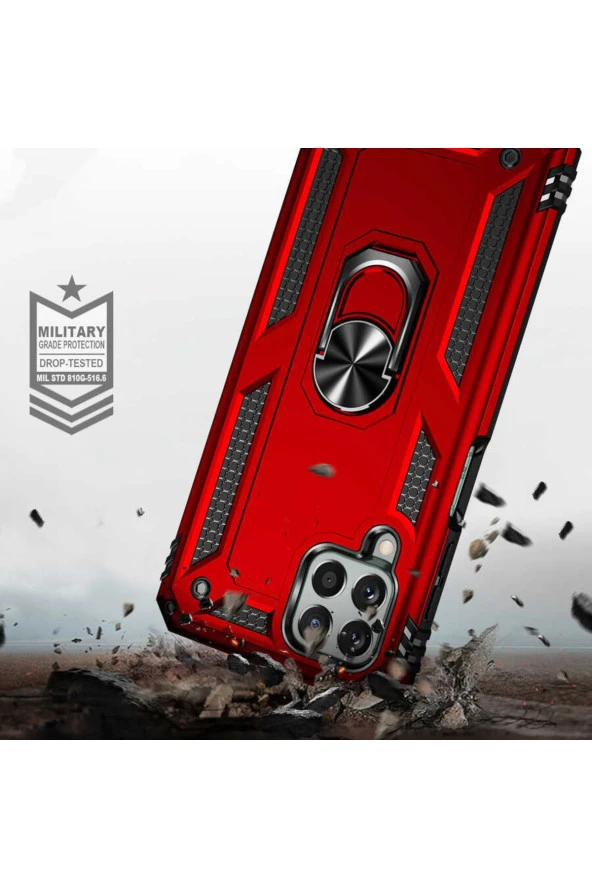 Galaxy M33 Ile Uyumlu Kılıf Shockproof Standlı Yüzük Tutuculu Mega Case Gold - Resim 4