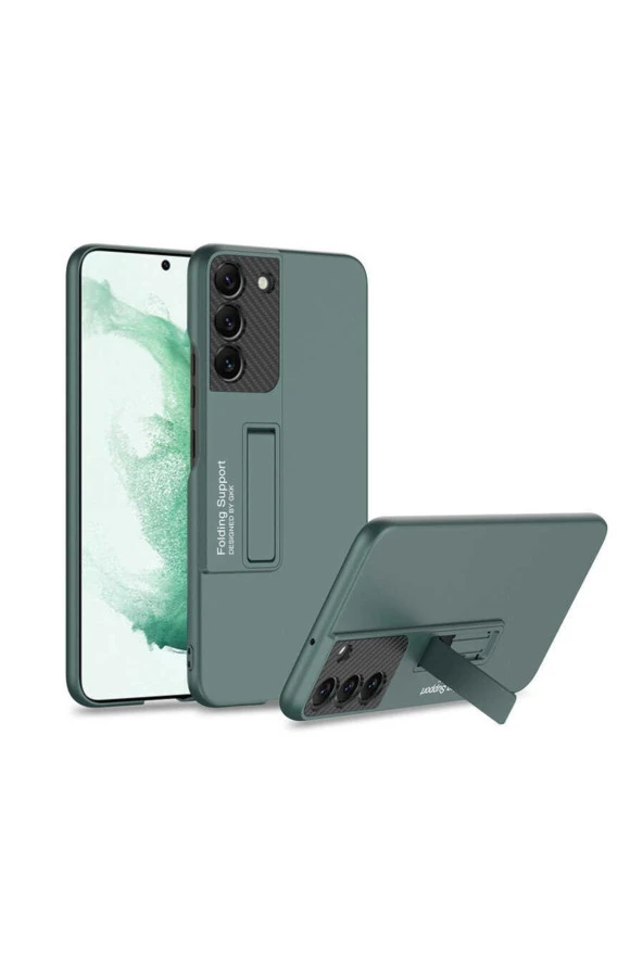 Galaxy S22 Plus Ile Uyumlu Kılıf Mat Görünümlü Kalem Bölmeli Stand Olabilen Koyu Yeşil
