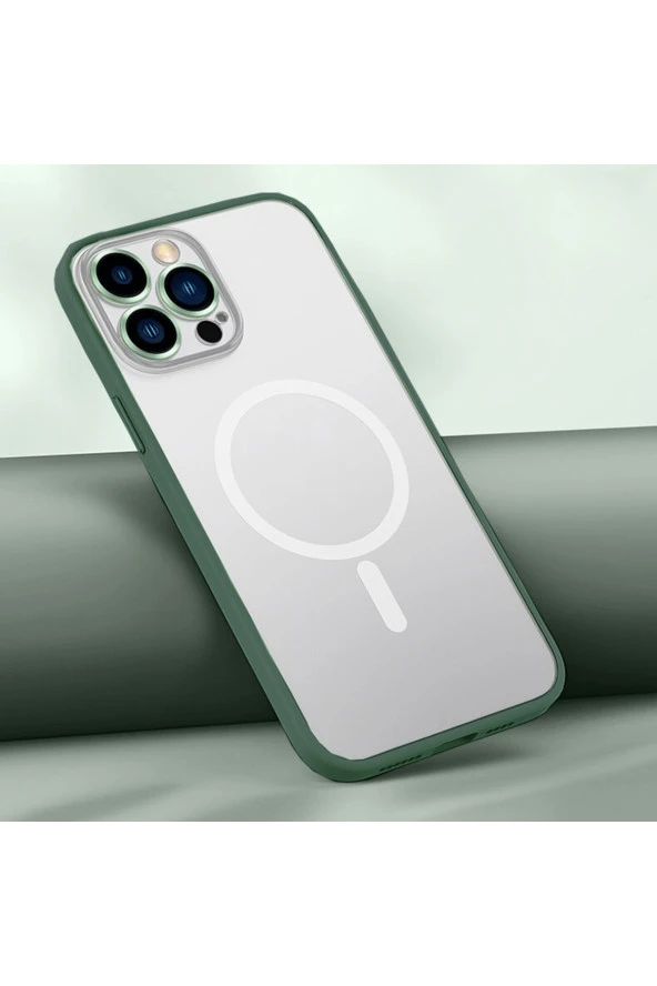 Iphone 13 Ile Uyumlu Şeffaf Renkli Transparan Chatoyant Magsafe Uyumlu Kılı Koyu Yeşil