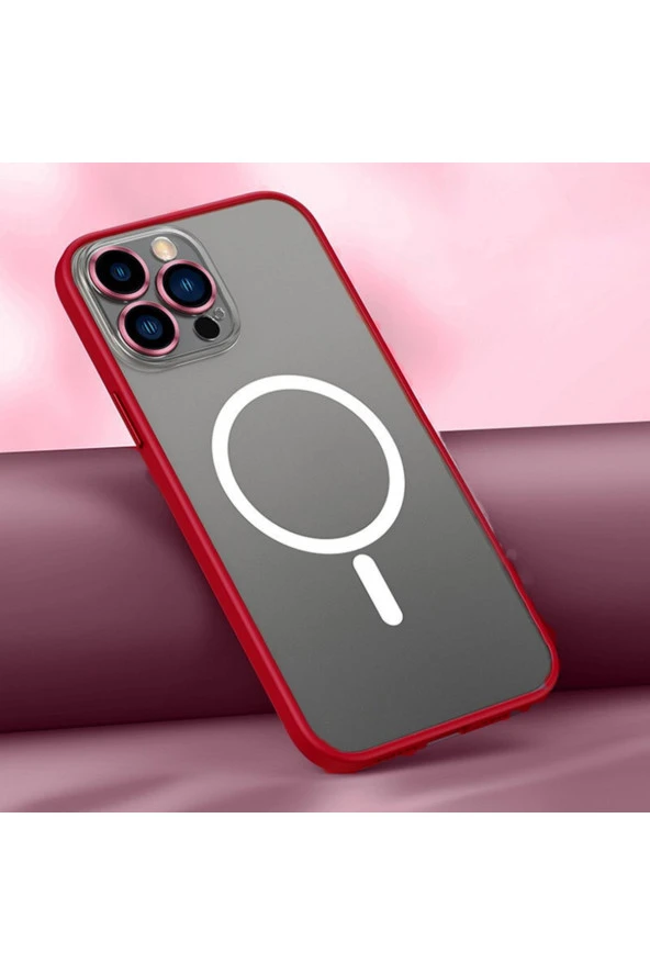 Iphone 13 Pro Max Ile Uyumlu Şeffaf Renkli Transparan Chatoyant Magsafe Uyumlu Kılıf Kırmızı ürün görseli