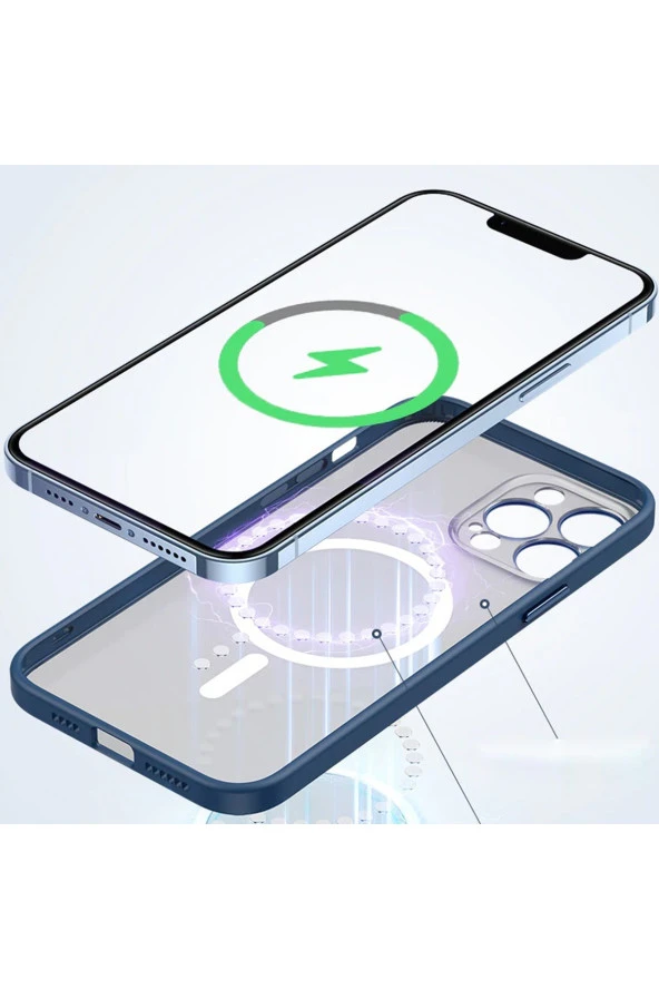 Iphone 12 Ile Uyumlu Şeffaf Renkli Transparan Chatoyant Magsafe Uyumlu Kılıf Lacivert - Resim 4