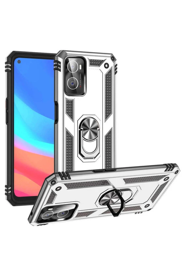 Oppo A36 Ile Uyumlu Kılıf Shockprof Yüzük Tutuculu Vega Gri