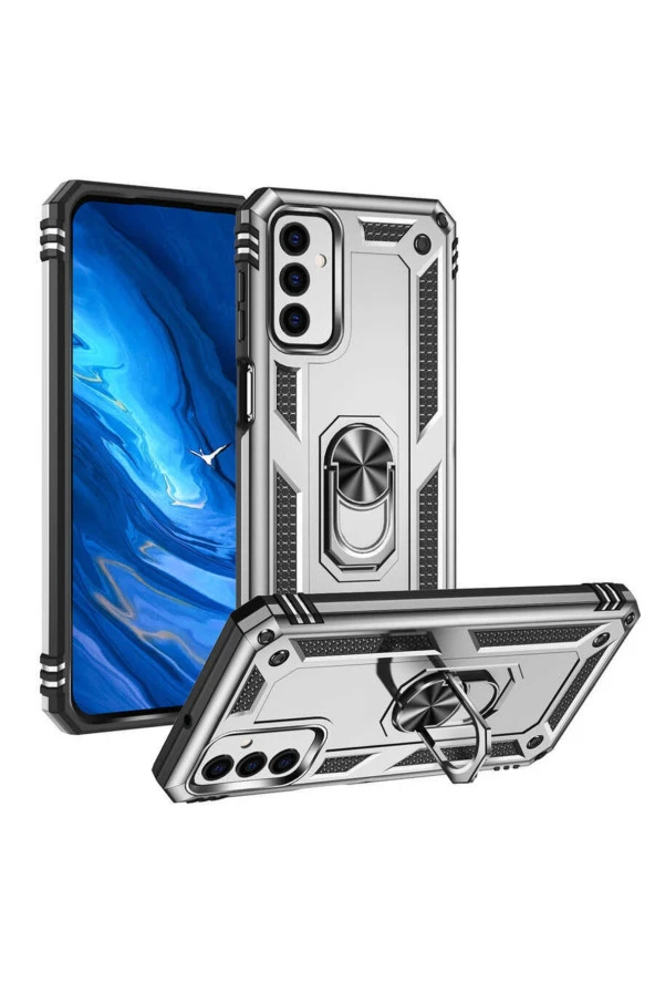 Galaxy M23 Ile Uyumlu Kılıf Shockprof Yüzük Tutuculu Vega Gri
