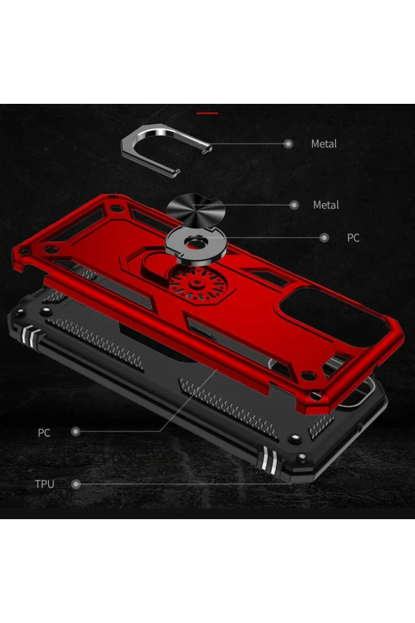 Galaxy M23 Ile Uyumlu Kılıf Shockprof Yüzük Tutuculu Vega Kırmızı - Resim 4