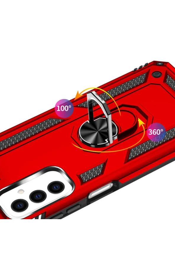 Oppo A76 Ile Uyumlu Kılıf Shockprof Yüzük Tutuculu Vega Gri - Resim 3