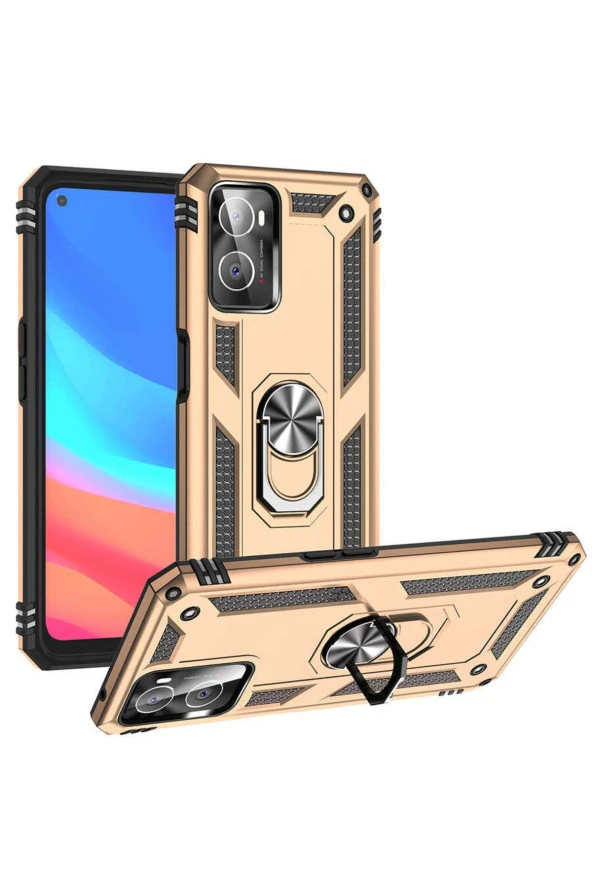 Oppo A76 Ile Uyumlu Kılıf Shockprof Yüzük Tutuculu Vega Gold ürün görseli