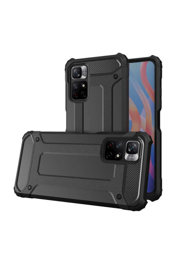 Xiaomi Redmi Note 11t 5g Ile Uyumlu Kılıf Shockproof Zırh Koruma Siyah ürün görseli