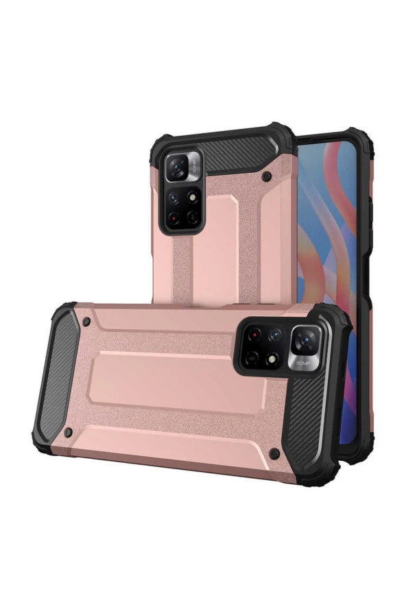 Xiaomi Redmi Note 11t 5g Ile Uyumlu Kılıf Shockproof Zırh Koruma Rosegold ürün görseli