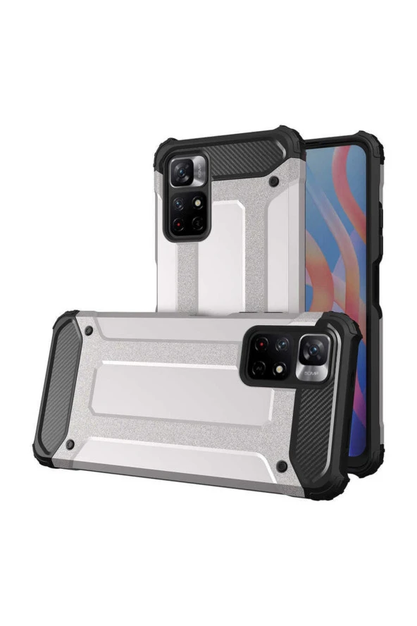 Xiaomi Redmi Note 11t 5g Ile Uyumlu Kılıf Shockproof Zırh Koruma Gri ürün görseli