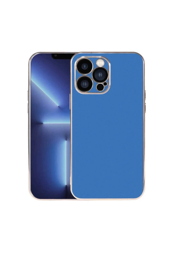 Iphone 13 Pro Max Ile Uyumlu Kılıf Kamera Korumalı Parlak Renk Tasarımlı Emollient Kılıf Saks Mavisi - Resim 3