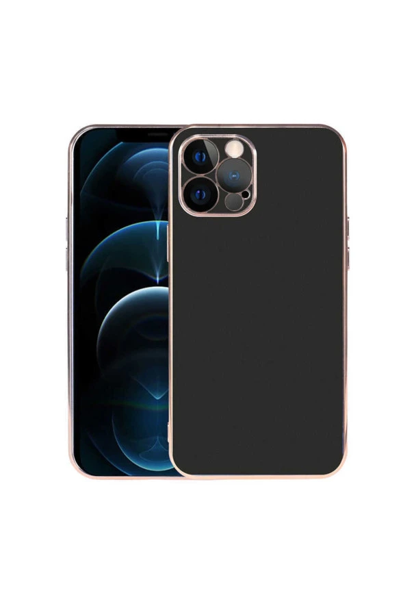 Iphone 12 Pro Ile Uyumlu Kılıf Kamera Korumalı Parlak Renk Tasarımlı Emollient Kılıf Siyah ürün görseli