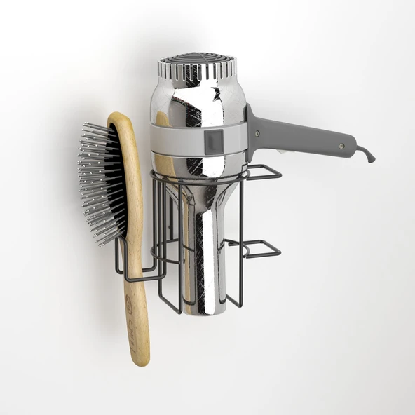 TEKNOTEL YAPIŞKANLI FÖN TUTUCU FÖN ASKISI MAT SİYAH ST162 - Resim 2