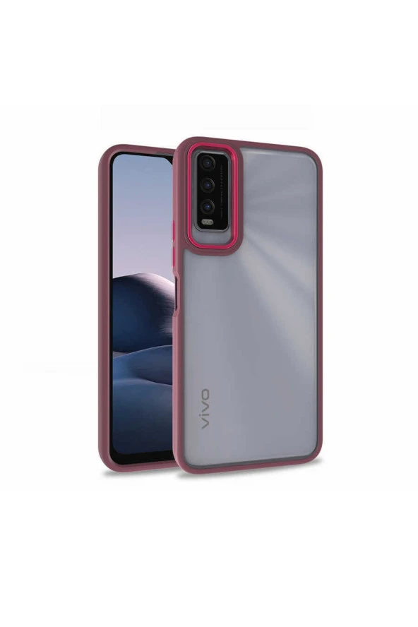 Vivo Y11s Ile Uyumlu Kılıf Kontrast Renk Tasarımlı Cynosure Kapak Kırmızı