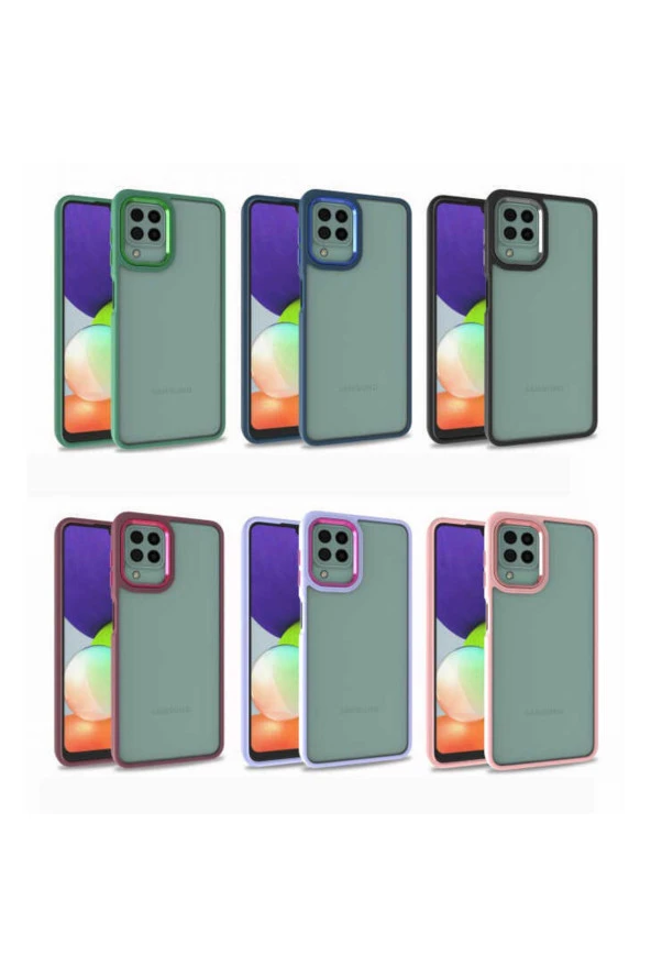 Galaxy M22 Ile Uyumlu Kılıf Kontrast Renk Tasarımlı Cynosure Kapak Mavi - Resim 2