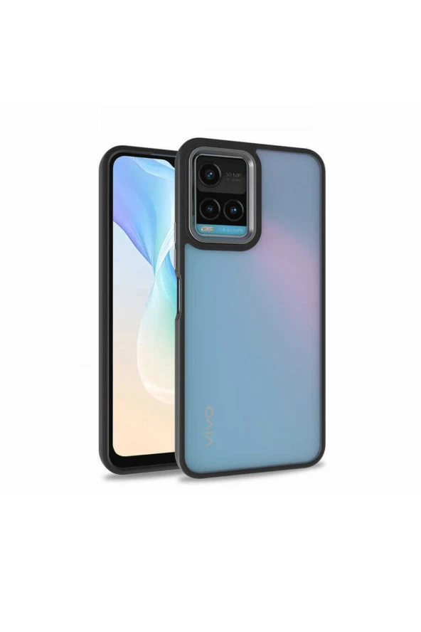 Vivo Y32 Ile Uyumlu Kılıf Kontrast Renk Tasarımlı Cynosure Kapak Siyah