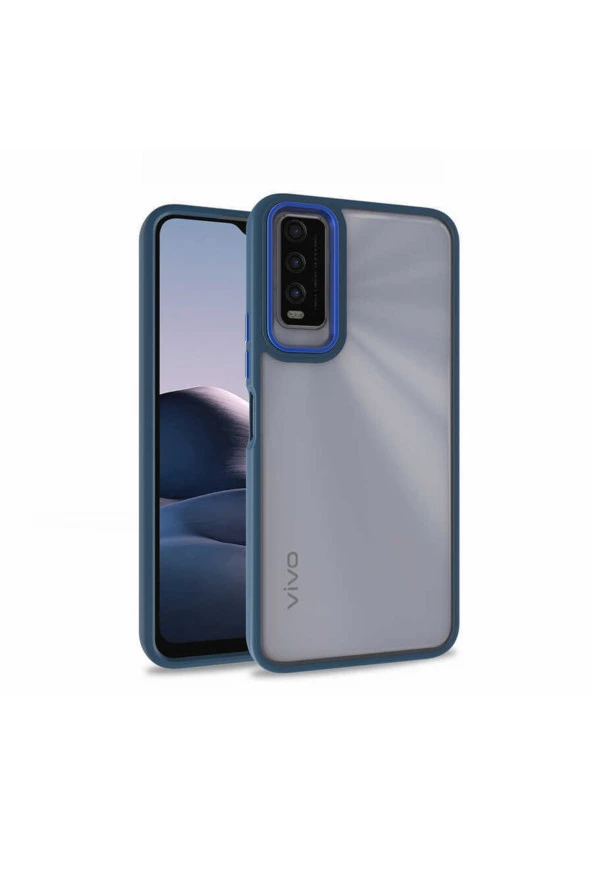 Vivo Y20s Ile Uyumlu Kılıf Kontrast Renk Tasarımlı Cynosure Kapak Mavi