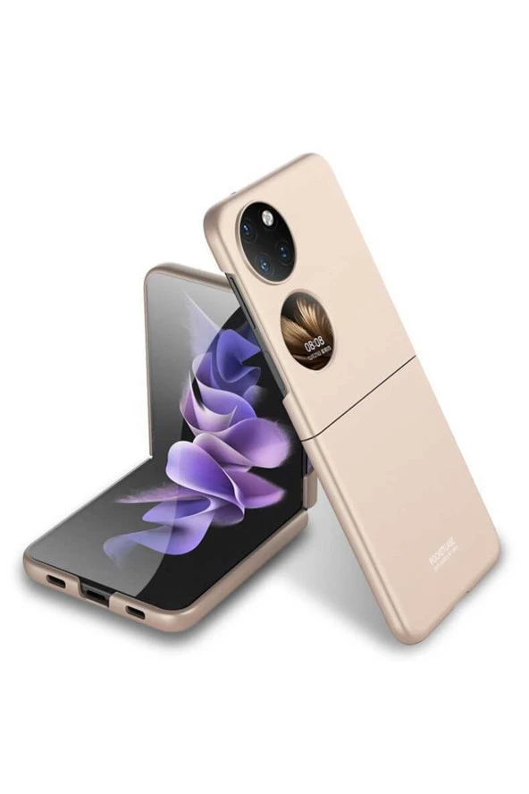 Huawei P50 Pocket Ile Uyumlu Kılıf Matte Look 180 Derece Dönen Katlanabilir Mat World Kılıf Gold