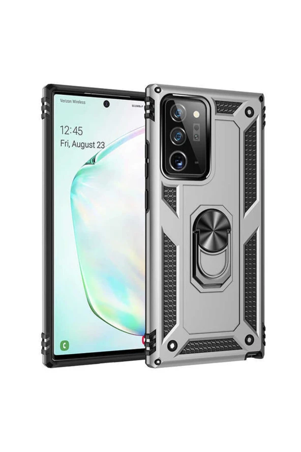 Galaxy Note 20 Ultra Kılıf Ile Uyumlu Kılıf Shockprof Yüzük Tutuculu Vega Gri ürün görseli