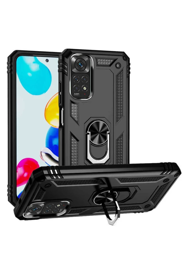 Xiaomi Redmi Note 11s Kılıf Ile Uyumlu Kılıf Shockprof Yüzük Tutuculu Vega Siyah ürün görseli
